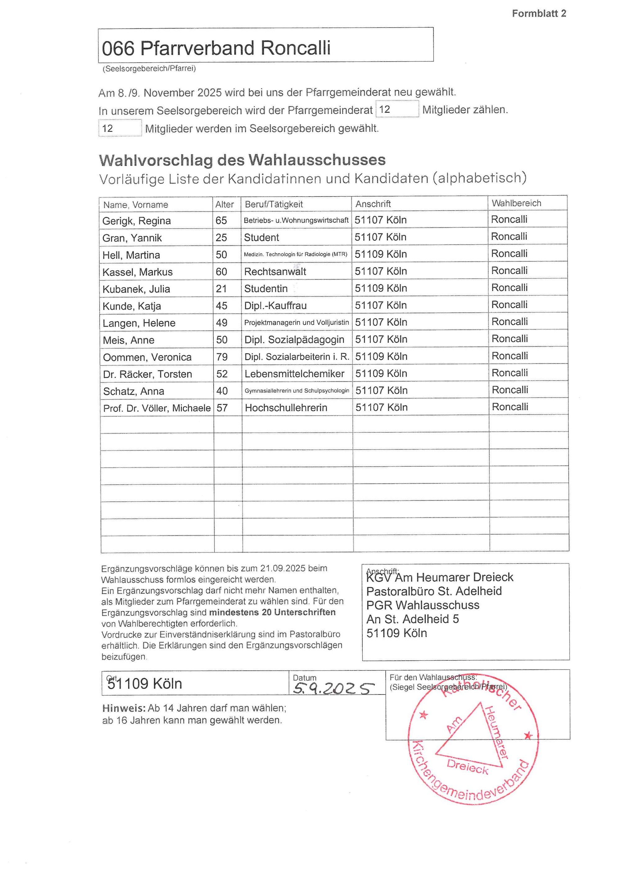 PGR-Wahl 2025 Wahlvorschlagsliste