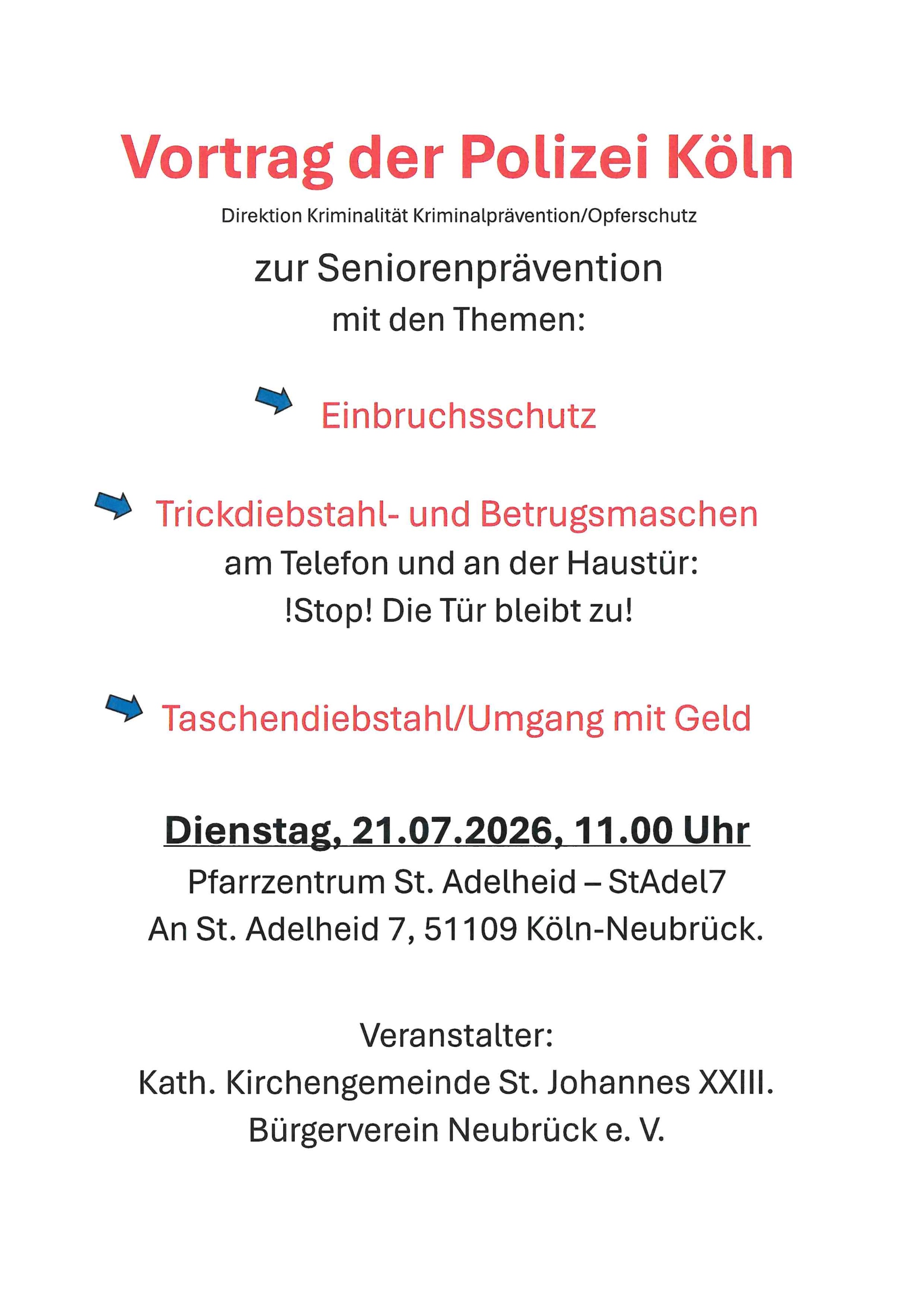 Vortrag Polizei Köln Seniorenprävention